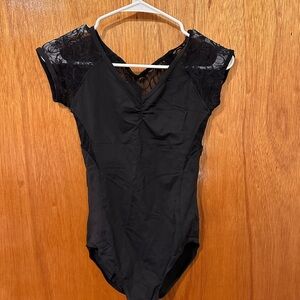 Danshuz black lace capped sleeve leotard